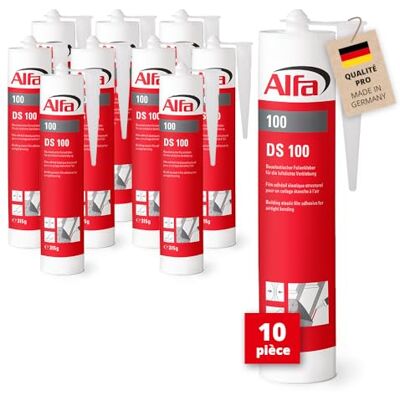 Alfa 100 DS Colle d'étanchéité, 10 pièces, 315g, pour pare-vapeur intérieur/extérieur, colle hermétiquement tous les chevauchements de film et écrans - Publicité Alfa 100 DS Colle d'étanchéité, 10 pièces, 315g, pour pare-vapeur intérieur/extérieur, colle hermétiquement tous les chevauchements de film et écrans - Publicité