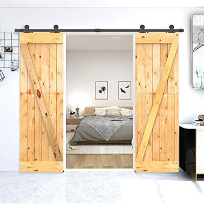 CCJH 7FT/213cm Noir Grange en Bois Double Ensemble de Hardware porte coulissante en acier Barn Bois Double porte coulissante matériel Track Rolller - Publicité CCJH 7FT/213cm Noir Grange en Bois Double Ensemble de Hardware porte coulissante en acier Barn Bois Double porte coulissante matériel Track Rolller - Publicité