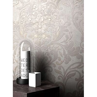 Newroom papier peint intissé baroque beige brillant chambre à coucher effet métallisé, relief prononcé, motif damassé fleuri ornemental, glamour, papier peint floral salon - Publicité Newroom papier peint intissé baroque beige brillant chambre à coucher effet métallisé, relief prononcé, motif damassé fleuri ornemental, glamour, papier peint floral salon - Publicité