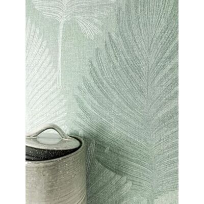 Newroom papier peint intissé vert feuilles de palmier salon feuilles vert sauge, texture lin, aspect mat chatoyant, papier peint floral bohème, tapisserie chambre et entrée - Publicité Newroom papier peint intissé vert feuilles de palmier salon feuilles vert sauge, texture lin, aspect mat chatoyant, papier peint floral bohème, tapisserie chambre et entrée - Publicité