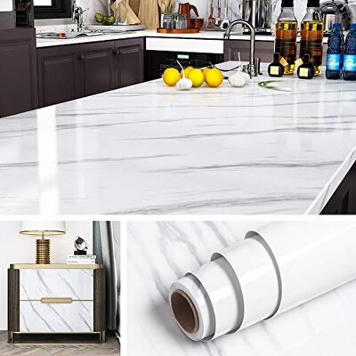 Livelynine Papier Peint Adhésif de 60CM*5M Effet Marbre Blanc et Gris Clair Rouleau Adhésif Décoratif Imperméable Amovible Lavable Papier Adhésif pour Meuble Cuisine Plan de Travail Étagère Placard - Publicité Livelynine Papier Peint Adhésif de 60CM*5M Effet Marbre Blanc et Gris Clair Rouleau Adhésif Décoratif Imperméable Amovible Lavable Papier Adhésif pour Meuble Cuisine Plan de Travail Étagère Placard - Publicité