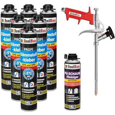 Isolbau B2 Lot de colle isolante 6 x 750 ml de colle périphérique, 1 x nettoyant pour mousse PU & 1 x pistolet à mousse pour plaques EPS & XPS Mousse PU 1K pour l'isolation et la pose - Publicité Isolbau B2 Lot de colle isolante 6 x 750 ml de colle périphérique, 1 x nettoyant pour mousse PU & 1 x pistolet à mousse pour plaques EPS & XPS Mousse PU 1K pour l'isolation et la pose - Publicité
