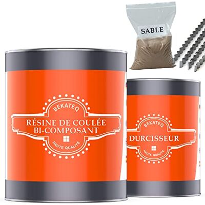 BEKATEQ Kit de résine époxy bicomposant Transparent incolore BK-450EP Résine de coulée pour réparer sols en béton, bois, carrelage Étanche, inodore, durable 1,5kg Résine, 1kg Sable, 30 Agrafes - Publicité BEKATEQ Kit de résine époxy bicomposant Transparent incolore BK-450EP Résine de coulée pour réparer sols en béton, bois, carrelage Étanche, inodore, durable 1,5kg Résine, 1kg Sable, 30 Agrafes - Publicité