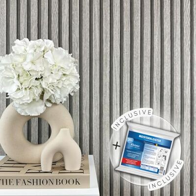 WALLCOVER Papier Peint inclus colle Gris imitation bois Mur de lamelles Papier Peint en bois Panneaux 3D Motif en bois Moderne Design de mur en bois Panneaux en bois Poutres en bois - Publicité WALLCOVER Papier Peint inclus colle Gris imitation bois Mur de lamelles Papier Peint en bois Panneaux 3D Motif en bois Moderne Design de mur en bois Panneaux en bois Poutres en bois - Publicité