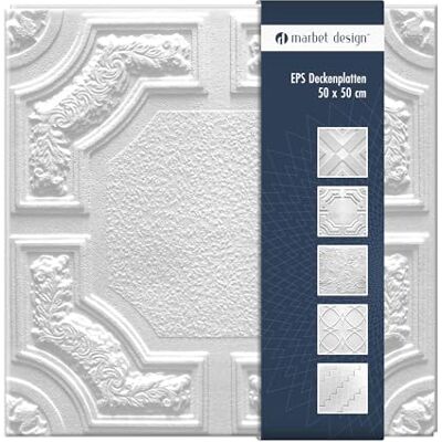 Marbet Design Panneaux de plafonds en polystyrène EPS Panneaux de plafonds légers et robustes au design moderne (18QM paquet économique CARACAS 50x50cm) Dalle de plafond panneaux plaque blanc - Publicité Marbet Design Panneaux de plafonds en polystyrène EPS Panneaux de plafonds légers et robustes au design moderne (18QM paquet économique CARACAS 50x50cm) Dalle de plafond panneaux plaque blanc - Publicité