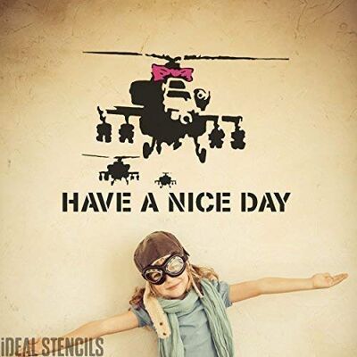 Ideal Stencils banksy Happy CHOPPER Pochoir ' Have a bon journée'réutilisable DÉCORE DE MAISON & ART ARTISANAT peinture pochoir semi transparent pochoir, S/ 17X23CM - Publicité Ideal Stencils banksy Happy CHOPPER Pochoir ' Have a bon journée'réutilisable DÉCORE DE MAISON & ART ARTISANAT peinture pochoir semi transparent pochoir, S/ 17X23CM - Publicité