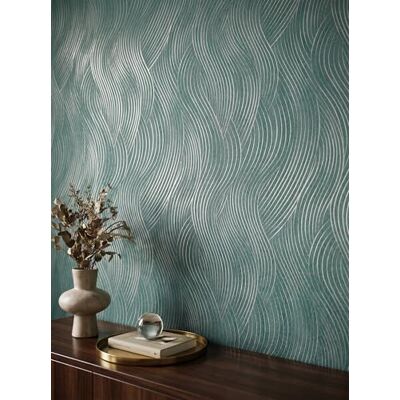 Newroom papier peint intissé turquoise foncé, bleu vert et blanc avec lignes ondulées graphiques pour salon papier peint rayé effet 3D 10,05x0,53m raccord droit Made in Germany - Publicité Newroom papier peint intissé turquoise foncé, bleu vert et blanc avec lignes ondulées graphiques pour salon papier peint rayé effet 3D 10,05x0,53m raccord droit Made in Germany - Publicité