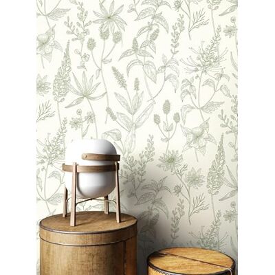 Newroom papier peint intissé fleurs blanc moderne chambre salon Motif floral botanique, dessin fin au trait, fond crème nuancé de vert, papier peint floral, décoration murale, entrée - Publicité Newroom papier peint intissé fleurs blanc moderne chambre salon Motif floral botanique, dessin fin au trait, fond crème nuancé de vert, papier peint floral, décoration murale, entrée - Publicité