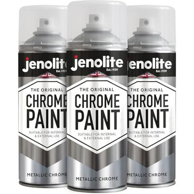 JENOLITE Lot de 3 bombes de peinture chromée Peinture aérosol lisse argenté métallisé Peinture chromée multi-surfaces pour métal, bois, plastique, céramique Pour intérieur et extérieur 3 x 400 - Publicité JENOLITE Lot de 3 bombes de peinture chromée Peinture aérosol lisse argenté métallisé Peinture chromée multi-surfaces pour métal, bois, plastique, céramique Pour intérieur et extérieur 3 x 400 - Publicité