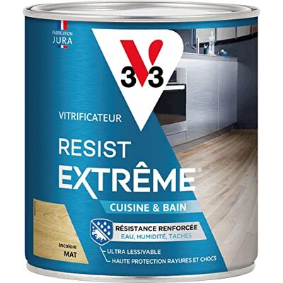 V33 Vitrificateur parquets Résist extrême cuisine & bains, Incolore mat, 0,75L - Publicité V33 Vitrificateur parquets Résist extrême cuisine & bains, Incolore mat, 0,75L - Publicité