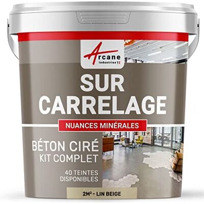 ARCANE INDUSTRIES Béton ciré sur carrelage, cuisine, salle de bain, mural, sol, plan de travail, revêtement décoratif douche en kit 2 m² (en 2 couches) Lin Beige - Publicité ARCANE INDUSTRIES Béton ciré sur carrelage, cuisine, salle de bain, mural, sol, plan de travail, revêtement décoratif douche en kit 2 m² (en 2 couches) Lin Beige - Publicité