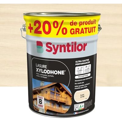 Syntilor Lasure Xylodhone® Ultra Hautes Performances 8 Ans Blanc Satiné 5L+20% - Publicité Syntilor Lasure Xylodhone® Ultra Hautes Performances 8 Ans Blanc Satiné 5L+20% - Publicité