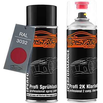 TRISTARcolor Kit bombes de peinture 2K RAL 3032 Perlrubinrot Perl peinture de base brillante vernis clair à 2 composants aérosol peinture à vaporiser peinture à pulvériser - Publicité TRISTARcolor Kit bombes de peinture 2K RAL 3032 Perlrubinrot Perl peinture de base brillante vernis clair à 2 composants aérosol peinture à vaporiser peinture à pulvériser - Publicité