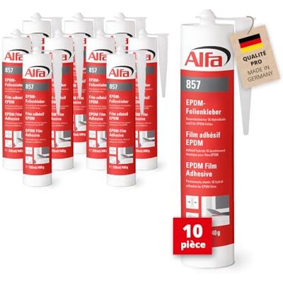 Alfa 857 «EPDM» Colle hybride pour films, 10 pièces, 310 ml, élastique et imperméable - Publicité Alfa 857 «EPDM» Colle hybride pour films, 10 pièces, 310 ml, élastique et imperméable - Publicité