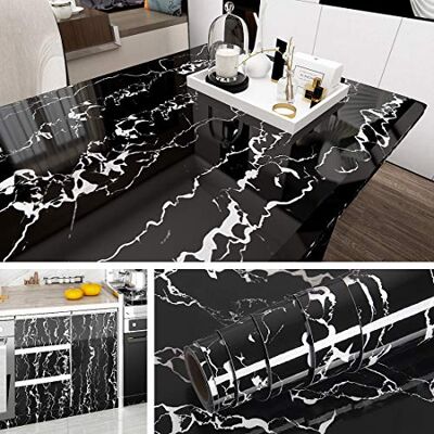 Livelynine Papier Adhésif pour Meuble Marbre Noir et Blanc en Vinyle Stickers Meubles Cuisine Salle de Bain Papier Peint Autocollant Décoratif Amovible pour Table Plan de Travail de 40CM*2M - Publicité Livelynine Papier Adhésif pour Meuble Marbre Noir et Blanc en Vinyle Stickers Meubles Cuisine Salle de Bain Papier Peint Autocollant Décoratif Amovible pour Table Plan de Travail de 40CM*2M - Publicité