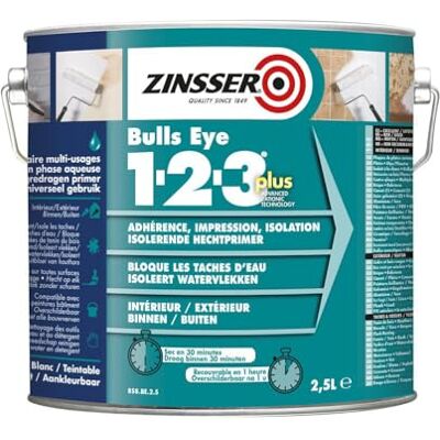 Rust-Oleum RUSTOLEUM Primaire anti-taches avant peinture Zinsser Bulls Eye 1-2-3 Plus Blanc Conditionnement 2,5L, Couleur BLANC - Publicité Rust-Oleum RUSTOLEUM Primaire anti-taches avant peinture Zinsser Bulls Eye 1-2-3 Plus Blanc Conditionnement 2,5L, Couleur BLANC - Publicité