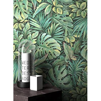 Newroom papier peint intissé vert jungle motif tropical chambre salon feuilles de monstera et palmier, tons sapin et olive, finition mate gaufrée, décoration murale botanique, entrée, couloir - Publicité Newroom papier peint intissé vert jungle motif tropical chambre salon feuilles de monstera et palmier, tons sapin et olive, finition mate gaufrée, décoration murale botanique, entrée, couloir - Publicité