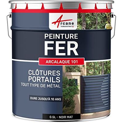 ARCANE INDUSTRIES Peinture métal et Fer pour Portail, Grille et Garde-Corps : Arcalaque 101-0.5 L Noir Mat RAL 9005 - Publicité ARCANE INDUSTRIES Peinture métal et Fer pour Portail, Grille et Garde-Corps : Arcalaque 101-0.5 L Noir Mat RAL 9005 - Publicité