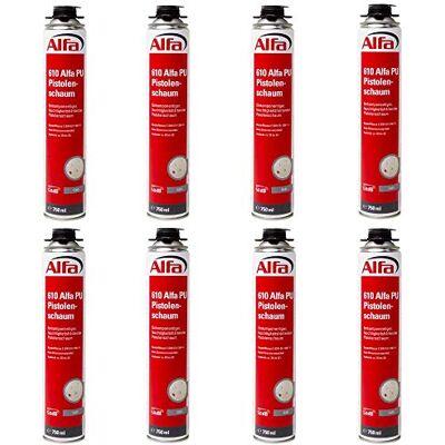 Alfa 610 Mousse expansive polyuréthane (PU) mono-composant pour pistolet, 8 pièces, 750 ml, durcit au contact de l'humidité - Publicité Alfa 610 Mousse expansive polyuréthane (PU) mono-composant pour pistolet, 8 pièces, 750 ml, durcit au contact de l'humidité - Publicité