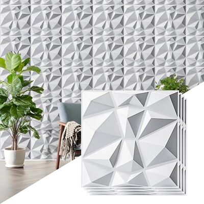 AMIGO Lot de 20 panneaux muraux 3D motif diamant, PVC haute résistance, 30 x 30 cm, résistants à la déformation, recyclables, imperméables, résistants à la chaleur, sans odeur, blanc mat - Publicité AMIGO Lot de 20 panneaux muraux 3D motif diamant, PVC haute résistance, 30 x 30 cm, résistants à la déformation, recyclables, imperméables, résistants à la chaleur, sans odeur, blanc mat - Publicité