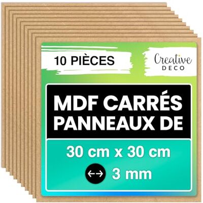 Creative 10 x Panneau MDF Carré 300 x 300 mm Feuille Planche Bois Brut Plaque Bois Idéal Bricolage, Découpe Laser, Gravure Panneaux pour Pyrogravure, Linogravure - Publicité Creative 10 x Panneau MDF Carré 300 x 300 mm Feuille Planche Bois Brut Plaque Bois Idéal Bricolage, Découpe Laser, Gravure Panneaux pour Pyrogravure, Linogravure - Publicité