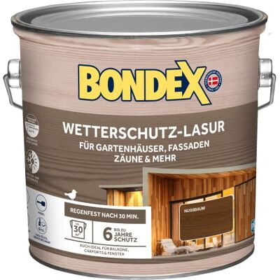 Bondex Lasure de protection météo Nussbaum 2,5 L pour 30 m² Anti-goutte et anti-éclaboussure Excellente protection UV Utilisation sûre à partir de 2 °C Satiné Lasure de protection météo - Publicité Bondex Lasure de protection météo Nussbaum 2,5 L pour 30 m² Anti-goutte et anti-éclaboussure Excellente protection UV Utilisation sûre à partir de 2 °C Satiné Lasure de protection météo - Publicité