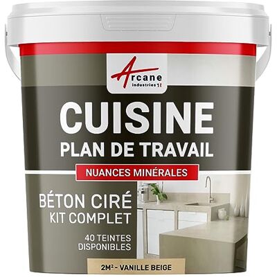 Revêtement mur et plan de travail en béton beige vanille - Arcane Industries - Publicité Revêtement mur et plan de travail en béton beige vanille - Arcane Industries - Publicité