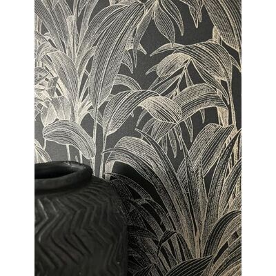 Newroom Papier Peint Intissé Noir Jungle Doré Moderne Chambre Ton profond, lignes contour beige cuivré et reflets scintillants, motif végétal dramatique, décoration murale salon, bureau - Publicité Newroom Papier Peint Intissé Noir Jungle Doré Moderne Chambre Ton profond, lignes contour beige cuivré et reflets scintillants, motif végétal dramatique, décoration murale salon, bureau - Publicité