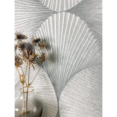 Newroom papier peint intissé argent feuilles métallisé salon motif végétal en éventail, effet métallisé argenté, fine structure striée relief 3D, papier peint floral, chambre couloir - Publicité Newroom papier peint intissé argent feuilles métallisé salon motif végétal en éventail, effet métallisé argenté, fine structure striée relief 3D, papier peint floral, chambre couloir - Publicité