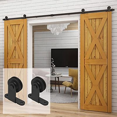 CCJH 6.6FT/201cm Noir Grange en Bois Double Ensemble de Hardware porte coulissante en acier Barn Bois Double porte coulissante matériel Track Rolller - Publicité CCJH 6.6FT/201cm Noir Grange en Bois Double Ensemble de Hardware porte coulissante en acier Barn Bois Double porte coulissante matériel Track Rolller - Publicité