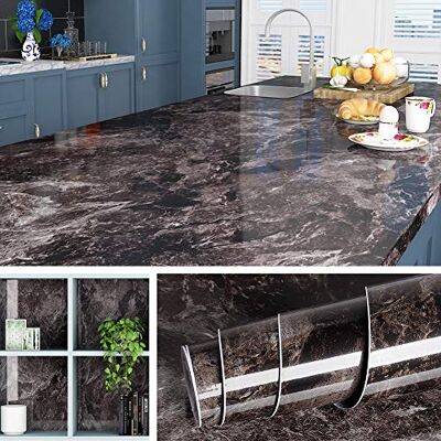 Livelynine Papier Peint Adhésif Marbre Noir Clair de 90CM*5M Papier Adhésif pour Meuble Cuisine Salon Salle de Bain Étagère Cheminée Rouleau Adhésif Décoratif Amovible Lavable Étanche - Publicité Livelynine Papier Peint Adhésif Marbre Noir Clair de 90CM*5M Papier Adhésif pour Meuble Cuisine Salon Salle de Bain Étagère Cheminée Rouleau Adhésif Décoratif Amovible Lavable Étanche - Publicité
