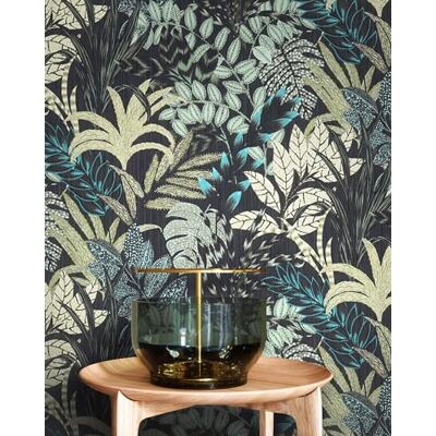Newroom papier peint intissé jungle noir tropical chambre salon Motif botanique feuillage palmier fougère, tons menthe turquoise or, papier peint floral, décoration murale, couloir - Publicité Newroom papier peint intissé jungle noir tropical chambre salon Motif botanique feuillage palmier fougère, tons menthe turquoise or, papier peint floral, décoration murale, couloir - Publicité