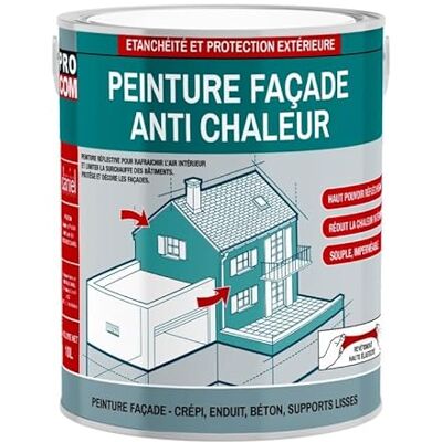 PRO COM Peinture façade anti chaleur, peinture blanche réflective, rafraîchit l'air intérieur Technologie cool roof 2.5 litres - Publicité PRO COM Peinture façade anti chaleur, peinture blanche réflective, rafraîchit l'air intérieur Technologie cool roof 2.5 litres - Publicité