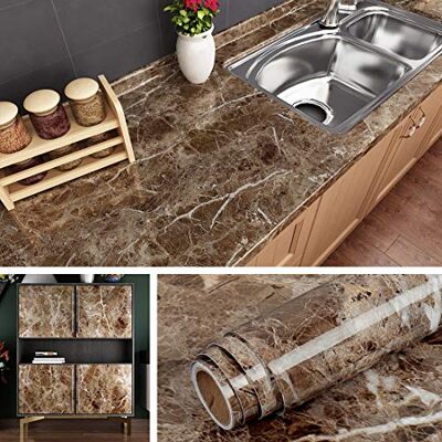 Livelynine Papier Adhésif pour Meuble Marbre Brun Revêtement Plan de Travail Adhésif Imperméable Amovible Durable Film Adhésif en PVC pour Cuisine Salle de Bain Bureau Armoire Placard 40CM*2M - Publicité Livelynine Papier Adhésif pour Meuble Marbre Brun Revêtement Plan de Travail Adhésif Imperméable Amovible Durable Film Adhésif en PVC pour Cuisine Salle de Bain Bureau Armoire Placard 40CM*2M - Publicité