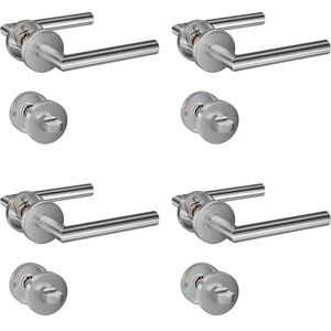 HENYIN Lot de 4 poignées de porte à levier en acier inoxydable avec bouton de salle de bain, poignée de serrure de porte à mortaise, couleur argent (SO2-103BK-4) - Publicité HENYIN Lot de 4 poignées de porte à levier en acier inoxydable avec bouton de salle de bain, poignée de serrure de porte à mortaise, couleur argent (SO2-103BK-4) - Publicité