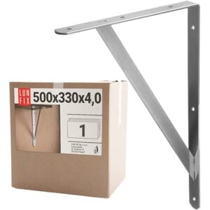 Lun Fix Équerre étagère murale 90 degrés 500x330x4 mm, console acier argent, support mural métal charge lourde pour fixation murale, console triangulaire robuste pour étagère - Publicité Lun Fix Équerre étagère murale 90 degrés 500x330x4 mm, console acier argent, support mural métal charge lourde pour fixation murale, console triangulaire robuste pour étagère - Publicité