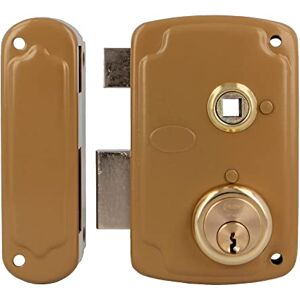Amig Serrure de suralimentation gauche avec levier de verrouillage et languette pour portes en bois Mod. 75UN 76 x 120 mm Cylindre rond de sécurité Acier doré - Publicité Amig Serrure de suralimentation gauche avec levier de verrouillage et languette pour portes en bois Mod. 75UN 76 x 120 mm Cylindre rond de sécurité Acier doré - Publicité