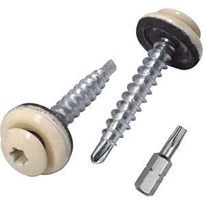 SKIR'CO (25 pièces) Vis de toiture en métal, 4,8 x 35 mm peintes auto-perceuses avec rondelles EPDM, tête Torx (ivoire clair RAL 1015) - Publicité SKIR'CO (25 pièces) Vis de toiture en métal, 4,8 x 35 mm peintes auto-perceuses avec rondelles EPDM, tête Torx (ivoire clair RAL 1015) - Publicité