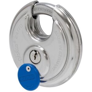 ABUS Cadenas Diskus 24IB/60 en acier inoxydable avec protection circulaire de 360° pour la sécurisation en cas de fortes intempéries 05584 Niveau de sécurité 7 Argent/Bleu - Publicité ABUS Cadenas Diskus 24IB/60 en acier inoxydable avec protection circulaire de 360° pour la sécurisation en cas de fortes intempéries 05584 Niveau de sécurité 7 Argent/Bleu - Publicité