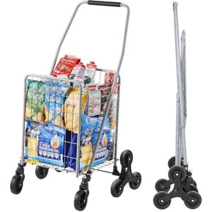 VEVOR Chariot de Courses Pliable, 45 L, Chariot Monte Escalier d'Épicerie avec Roues à Pivotantes 360°, Chariot Utilitaire Léger, pour Shopping, Bureau, Déménagement, Transport, Extérieur, Argent - Publicité VEVOR Chariot de Courses Pliable, 45 L, Chariot Monte Escalier d'Épicerie avec Roues à Pivotantes 360°, Chariot Utilitaire Léger, pour Shopping, Bureau, Déménagement, Transport, Extérieur, Argent - Publicité