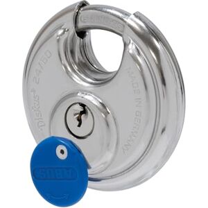 ABUS Cadenas Diskus 24IB/60 en acier inoxydable avec protection circulaire de 360° résistant aux intempéries 05584 Niveau de sécurité 7 Argent/Bleu - Publicité ABUS Cadenas Diskus 24IB/60 en acier inoxydable avec protection circulaire de 360° résistant aux intempéries 05584 Niveau de sécurité 7 Argent/Bleu - Publicité