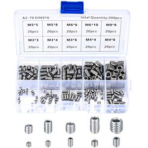 HaoChen 200 Pièces Vis Sans Tête en Acier Inox, M3 M4 M5 M6 M8 Vis à Métaux, Assortiment Kit de Fixations Visser Pointeau - Publicité HaoChen 200 Pièces Vis Sans Tête en Acier Inox, M3 M4 M5 M6 M8 Vis à Métaux, Assortiment Kit de Fixations Visser Pointeau - Publicité