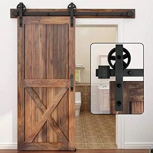 WINSOON 150 cm Simple Porte Quincaillerie pour La Prote Simple Coulissante de Grange En Bois Antique Roue de Base à Gros Rayons Noir Roller Kit Système de Porte avec Roulettes et Rail - Publicité WINSOON 150 cm Simple Porte Quincaillerie pour La Prote Simple Coulissante de Grange En Bois Antique Roue de Base à Gros Rayons Noir Roller Kit Système de Porte avec Roulettes et Rail - Publicité