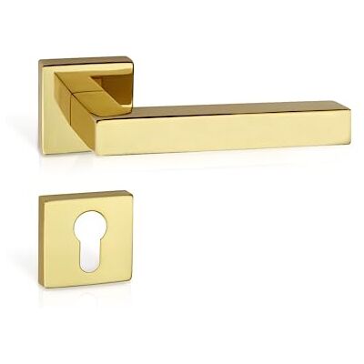 Gedotec Poignée de porte en laiton poli 1 jeu Garniture de rosace sur rosace carrée Carat Cylindre profilé PZ Poignée de porte pour portes intérieures Garniture de poignée avec matériel de - Publicité Gedotec Poignée de porte en laiton poli 1 jeu Garniture de rosace sur rosace carrée Carat Cylindre profilé PZ Poignée de porte pour portes intérieures Garniture de poignée avec matériel de - Publicité