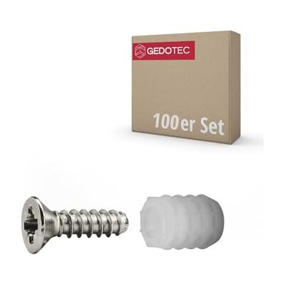 Gedotec Lot de 100 vis de fixation et chevilles Diamètre de perçage : 8 mm Vis de 3,5 x 12 mm et chevilles en plastique de 10,8 mm Fixation de charnière de meuble Charnière de porte - Publicité Gedotec Lot de 100 vis de fixation et chevilles Diamètre de perçage : 8 mm Vis de 3,5 x 12 mm et chevilles en plastique de 10,8 mm Fixation de charnière de meuble Charnière de porte - Publicité