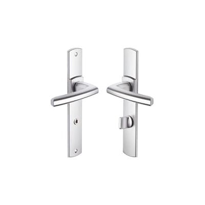 VACHETTE Poignée de porte sur plaque en aluminium chromé velours - Type de porte - Publicité VACHETTE Poignée de porte sur plaque en aluminium chromé velours - Type de porte - Publicité