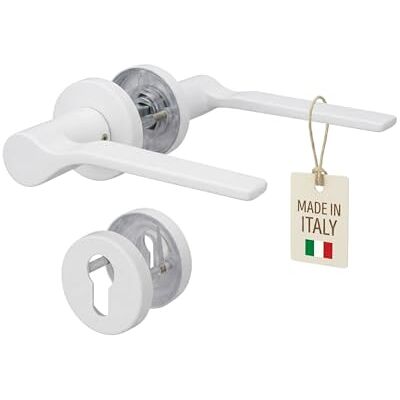 Gedotec ONDA Ensemble de poignées de porte pour portes intérieures en métal, rosace PZ, cylindre profilé blanc mat, poignée de porte pour porte de chambre, rosace ronde pour épaisseur de porte de 35 à - Publicité Gedotec ONDA Ensemble de poignées de porte pour portes intérieures en métal, rosace PZ, cylindre profilé blanc mat, poignée de porte pour porte de chambre, rosace ronde pour épaisseur de porte de 35 à - Publicité
