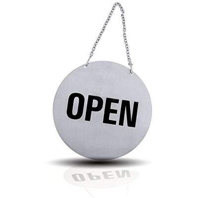 Kerafactum Panneau de porte ouvert fermé avec chaîne ronde en acier inoxydable brossé mat brillant semi-suspendu style américain - Publicité Kerafactum Panneau de porte ouvert fermé avec chaîne ronde en acier inoxydable brossé mat brillant semi-suspendu style américain - Publicité