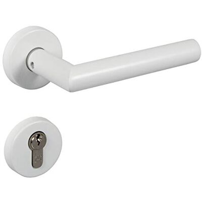 Gedotec Poignee de Porte en Acier Inoxydable CHAPO 1 Kit Poignée rosace en forme de L, vis incluses Blanche Mate Cylindre PZ Garniture porte vintage sur rosace ronde pour portes intérieures - Publicité Gedotec Poignee de Porte en Acier Inoxydable CHAPO 1 Kit Poignée rosace en forme de L, vis incluses Blanche Mate Cylindre PZ Garniture porte vintage sur rosace ronde pour portes intérieures - Publicité