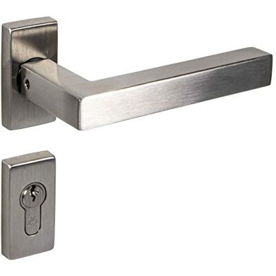 Gedotec Poignée de porte OVAL Ferrure en acier inoxydable en L sur rosace ovale MAILAND 102 Garniture PZ cylindre profilé - Publicité Gedotec Poignée de porte OVAL Ferrure en acier inoxydable en L sur rosace ovale MAILAND 102 Garniture PZ cylindre profilé - Publicité
